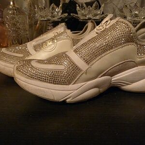 Michael Kors Gold Crystal-Embellished Slip-On Sneakers